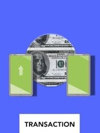 Creative isometric image of online money transaction via mobile phones on blue background